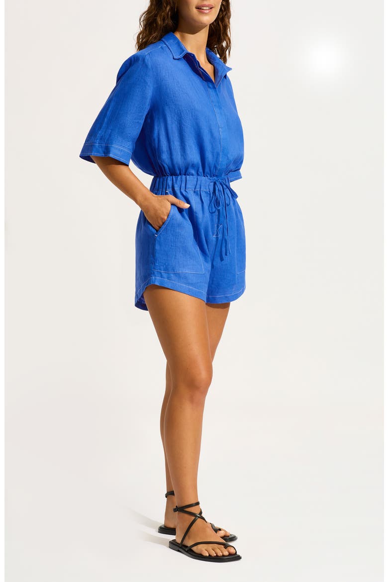 Drawstring Waist Cover-Up Romper, Alternate, color, AZURE