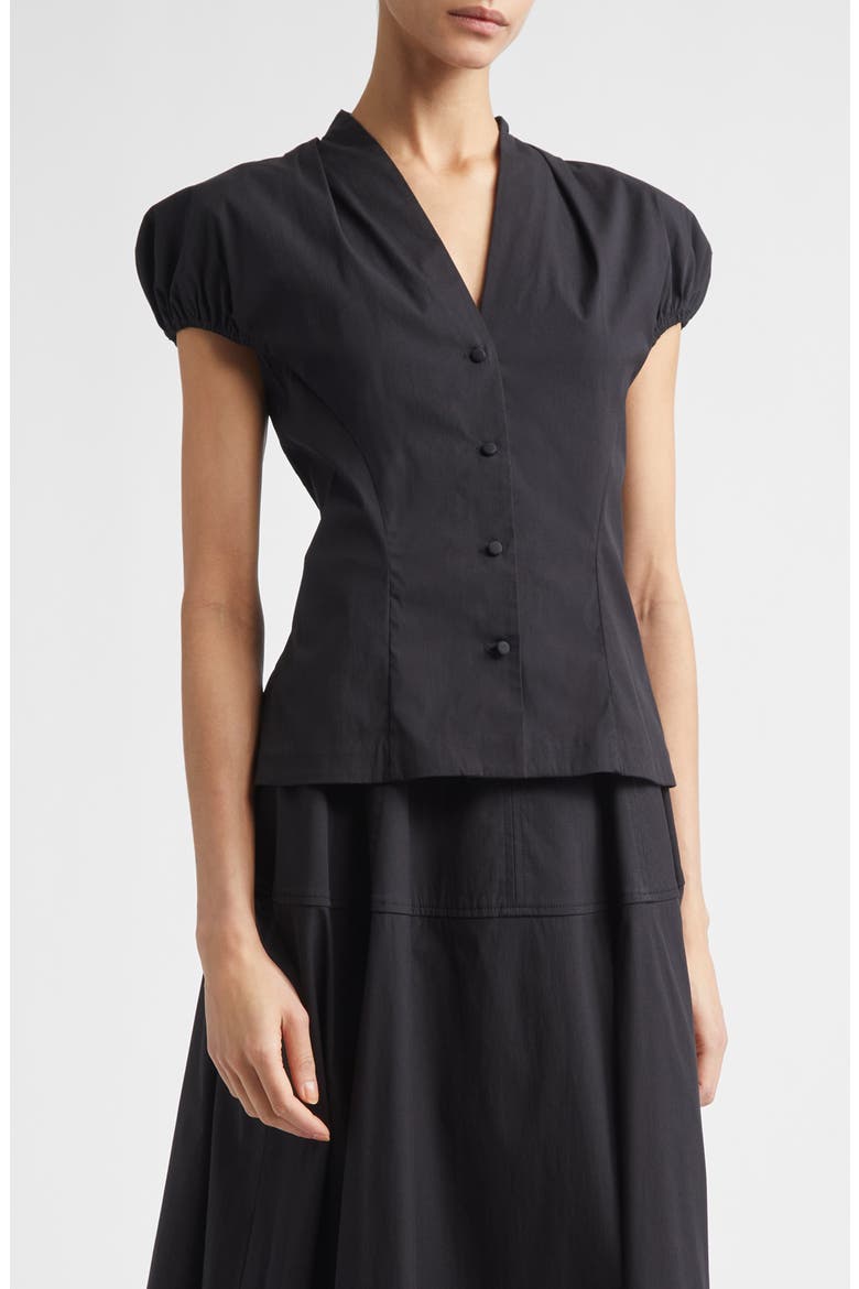 Cotton Poplin V-Neck Button-Up Shirt, Main, color, BLACK