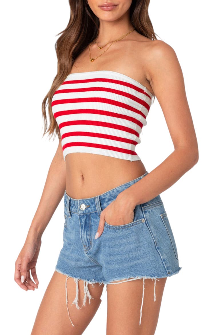 Lexi Stripe Rib Tube Top, Alternate, color, RED