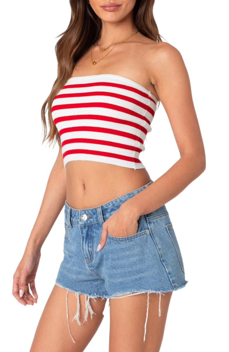 EDIKTED Lexi Stripe Rib Tube Top, Alternate, color, Red