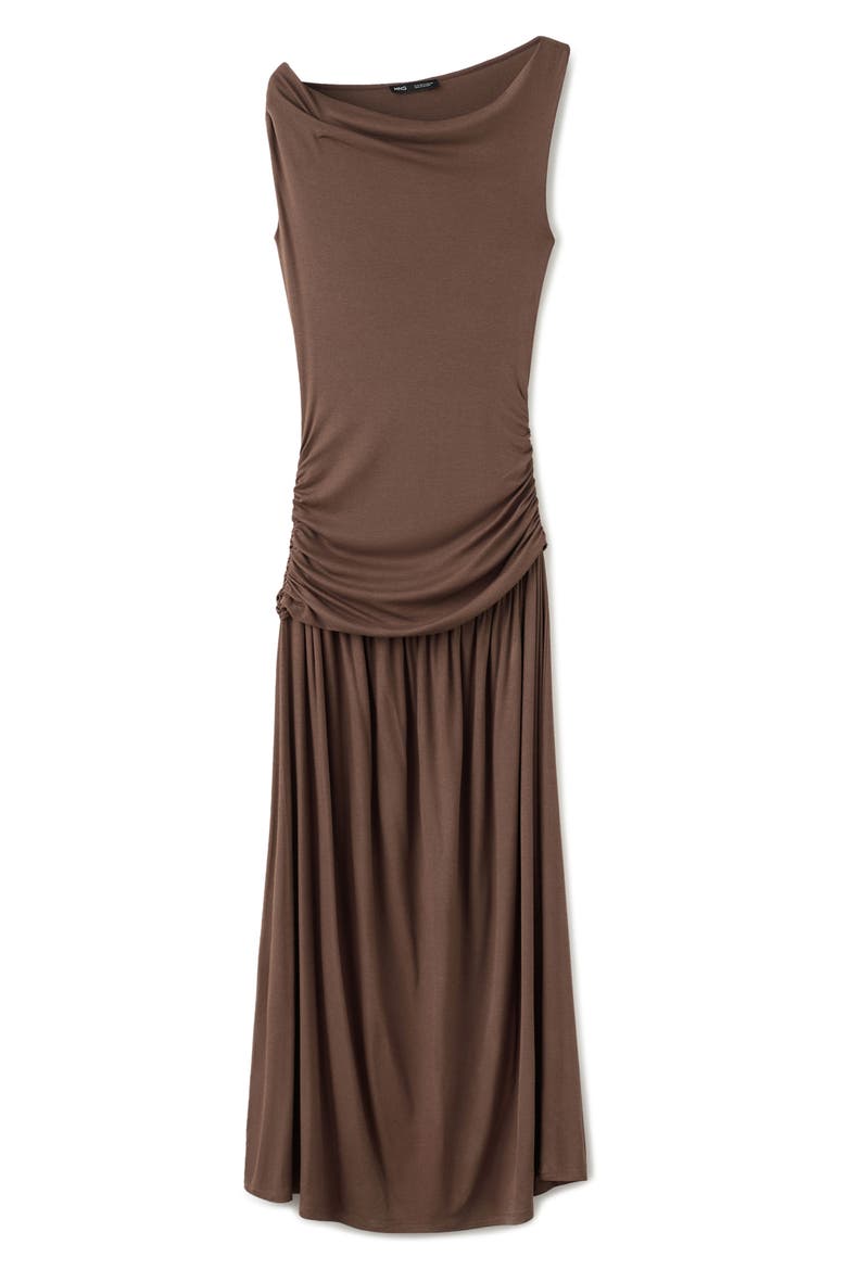 Asymmetric Gather Maxi Dress, Main, color, BROWN