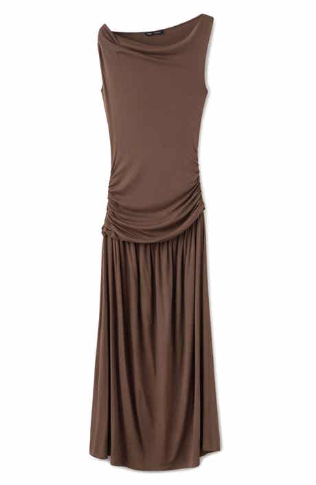 Asymmetric Gather Maxi Dress
