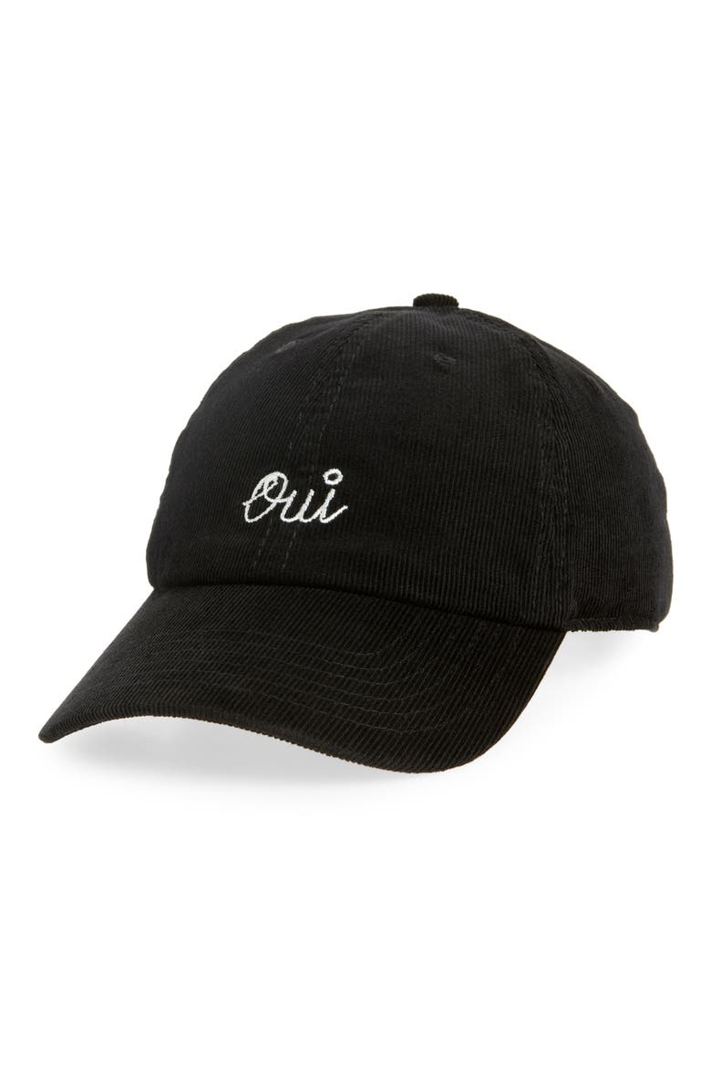 Oui Corduroy Baseball Hat, Main, color, BLACK CORDUROY W/ CREAM OUI