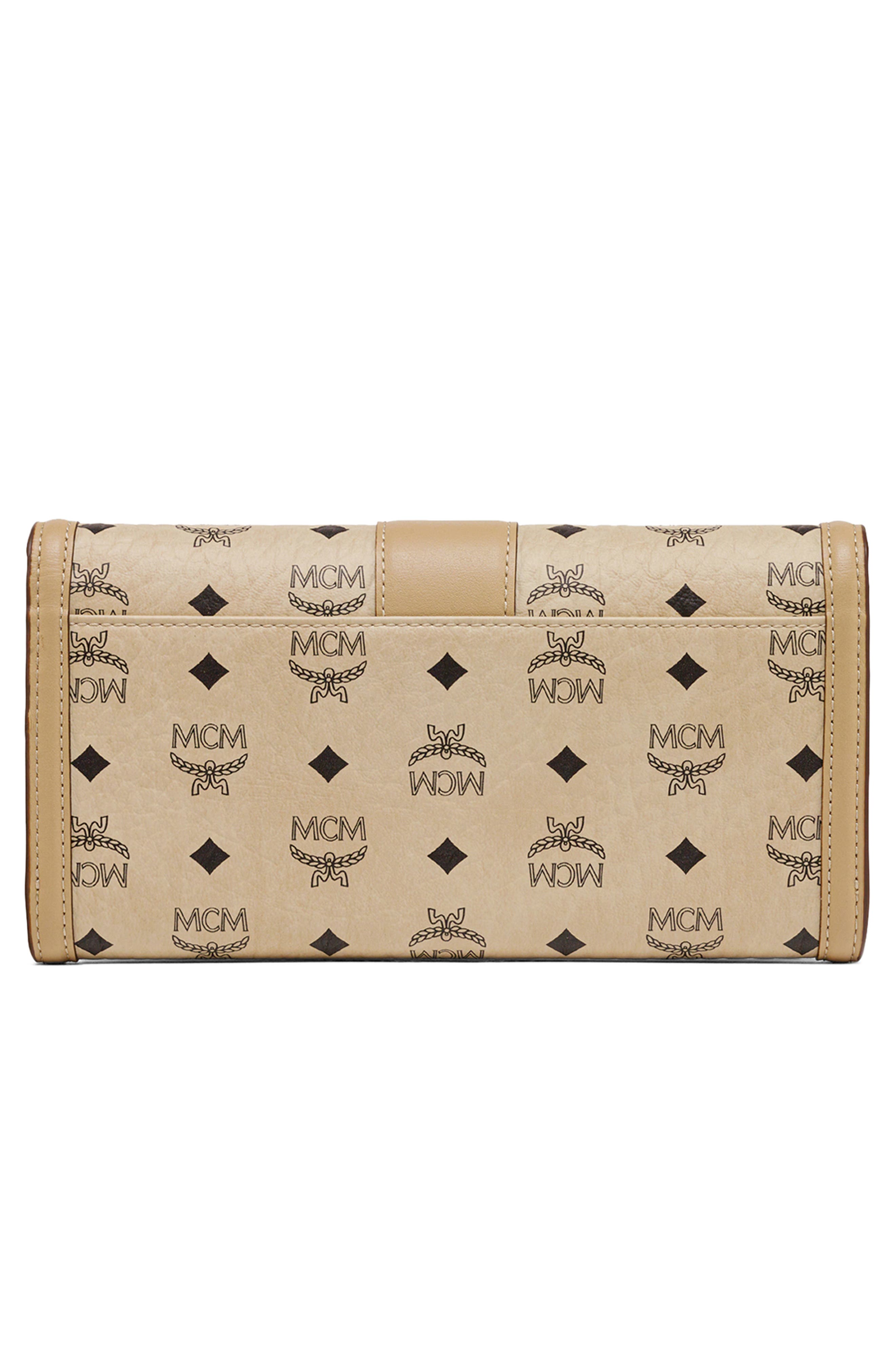Tracy Chain Wallet in Visetos, Alternate, color, BEIGE BLACK LOGO