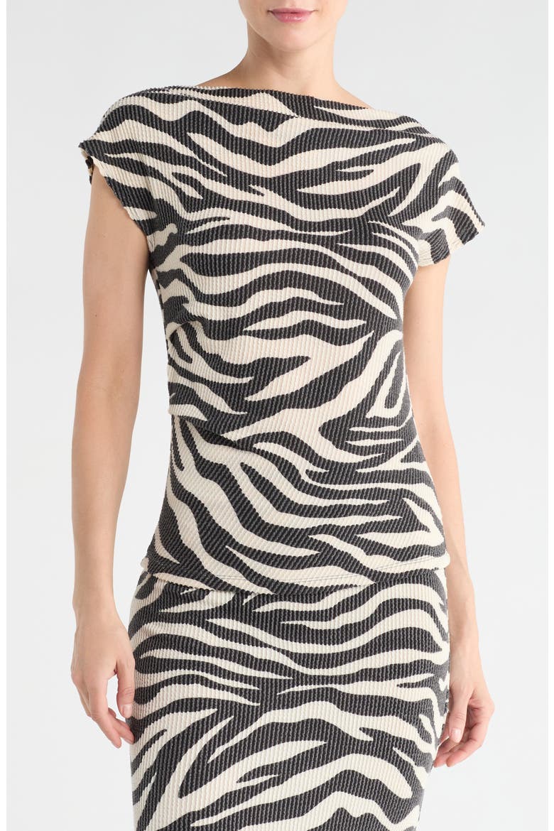 Zebra Stripe Cap Sleeve Ribbed Top, Main, color, BLACK MULTI