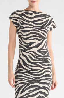 Renee C Zebra Stripe Cap Sleeve Ribbed Top