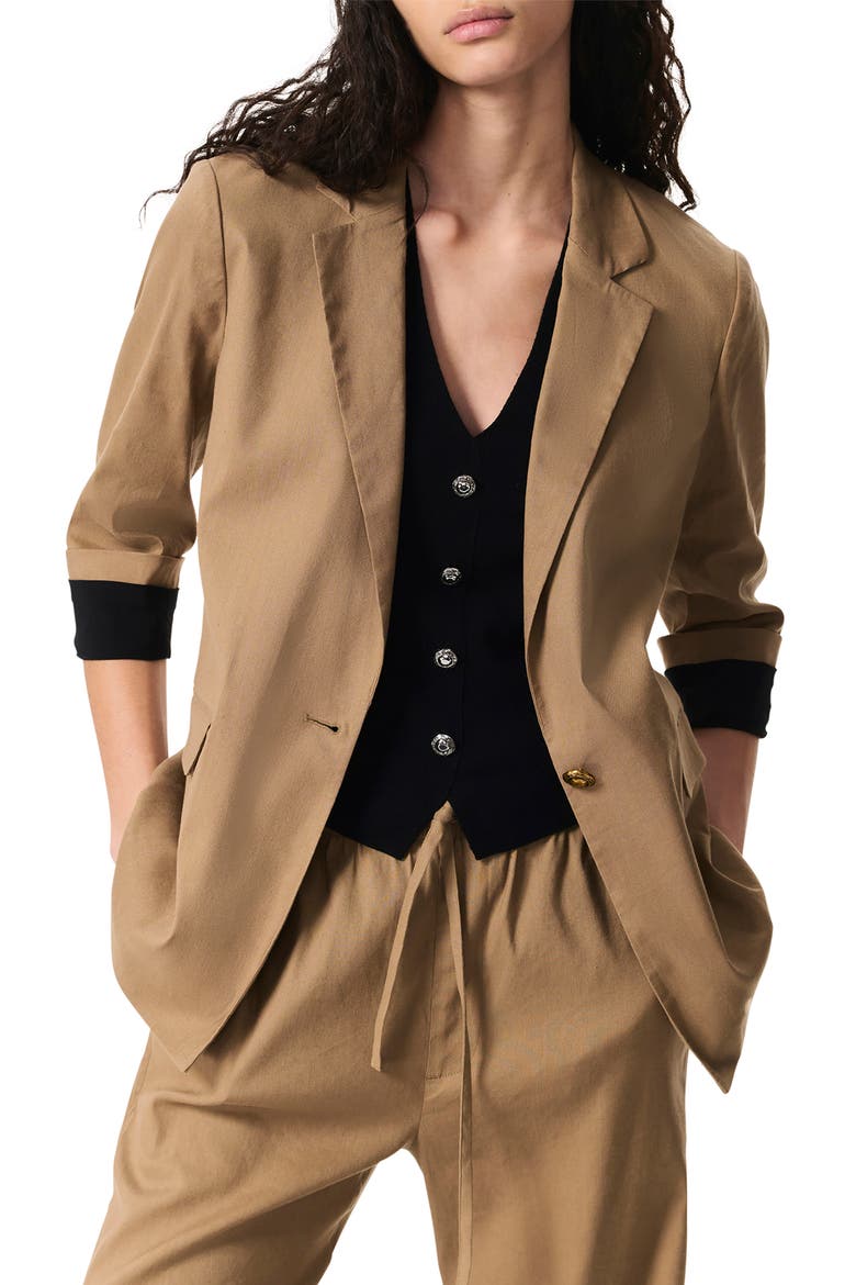 Jennie Linen Blend Blazer, Main, color, MUTEDBROWN