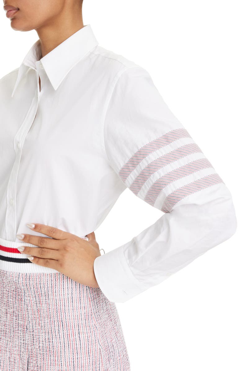 Thom Browne 4-Bar Cotton Poplin Button-Up Shirt, Alternate, color, 
