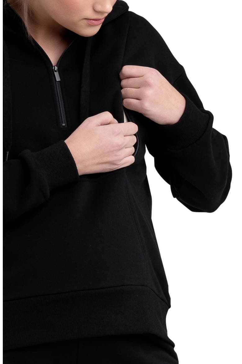 Nicky Maternity/Nursing Quarter Zip Hoodie, Alternate, color, BLACK