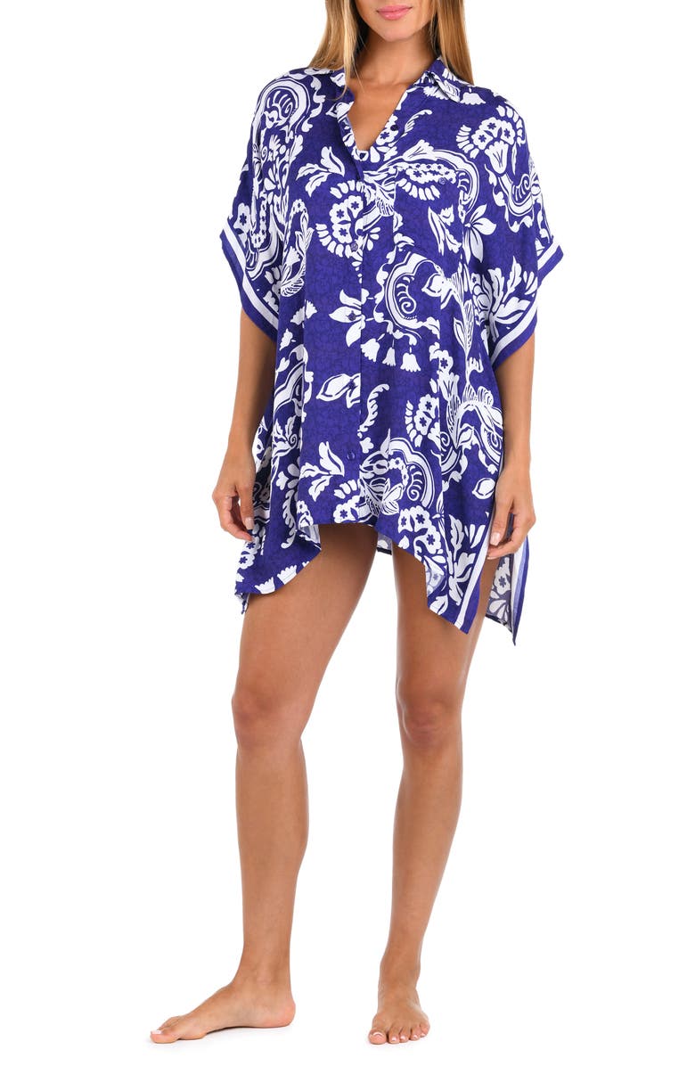 Sunshine 79 Flower Resort Cover-Up Shirt, Main, color, Ultramarine