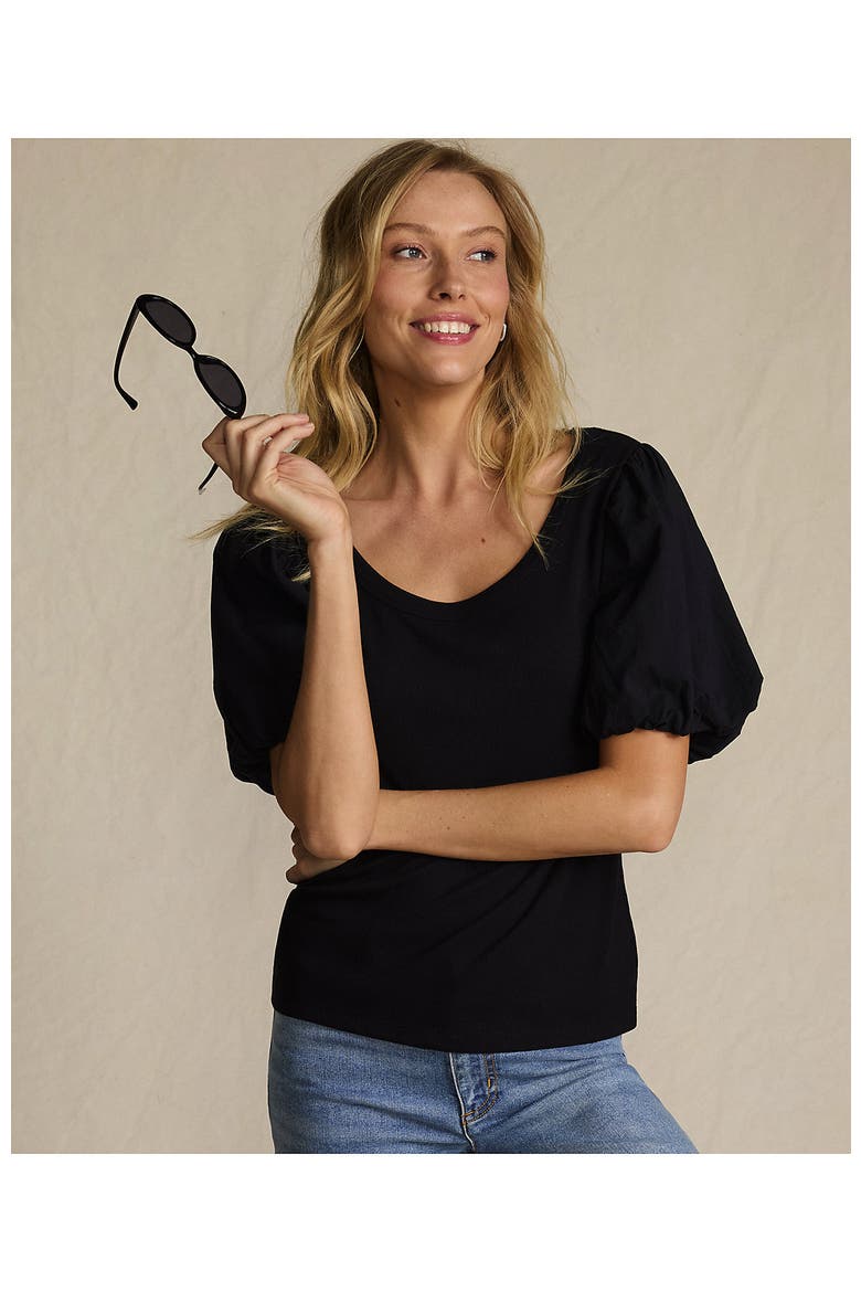 Drapey Rib Puff Sleeve Scoop Neck Top, Alternate, color, Black