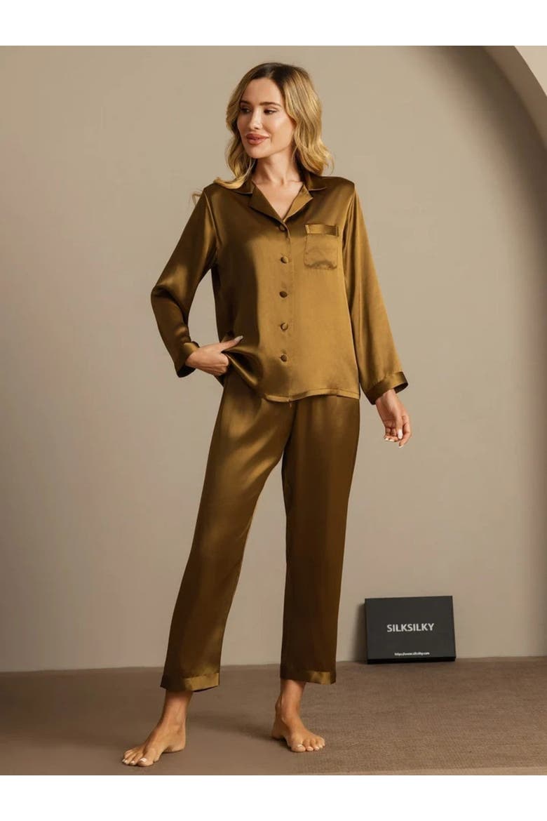 Pure Silk Long Sleeve Pajamas, Alternate, color, Brown