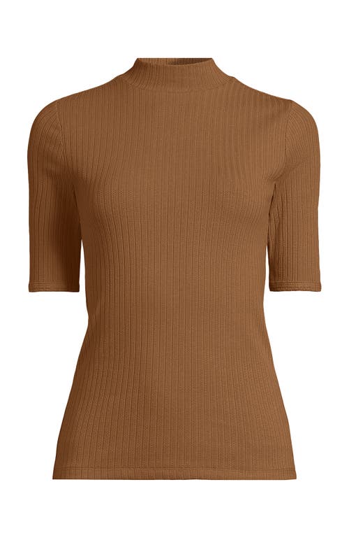 Lands' End Elbow Sleeve Pointelle Rib Mock Neck In Brown