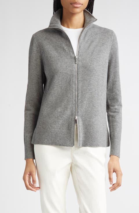 Stand Collar Zip Front Cardigan