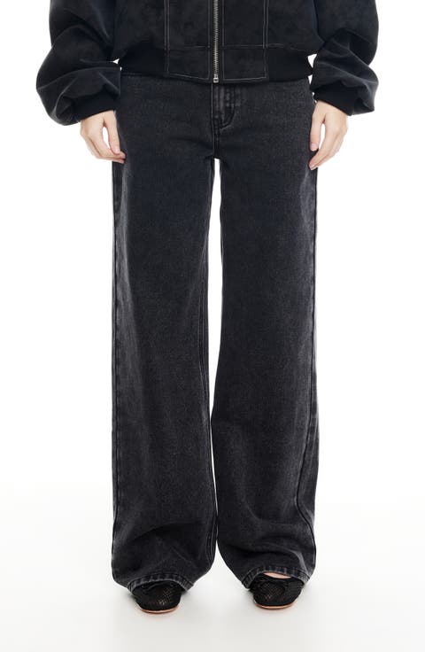 Rising Wide Leg Jeans (Washed Onyx)