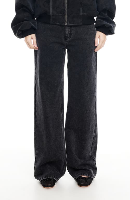 Lioness Renacida Low Rise Wide Leg Jeans In Black