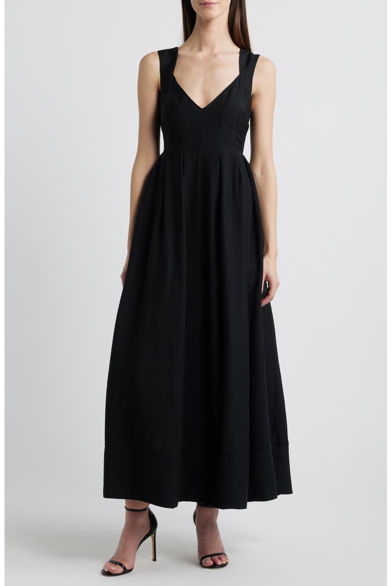 Pleated Maxi Sundress, Main, color, BLACK