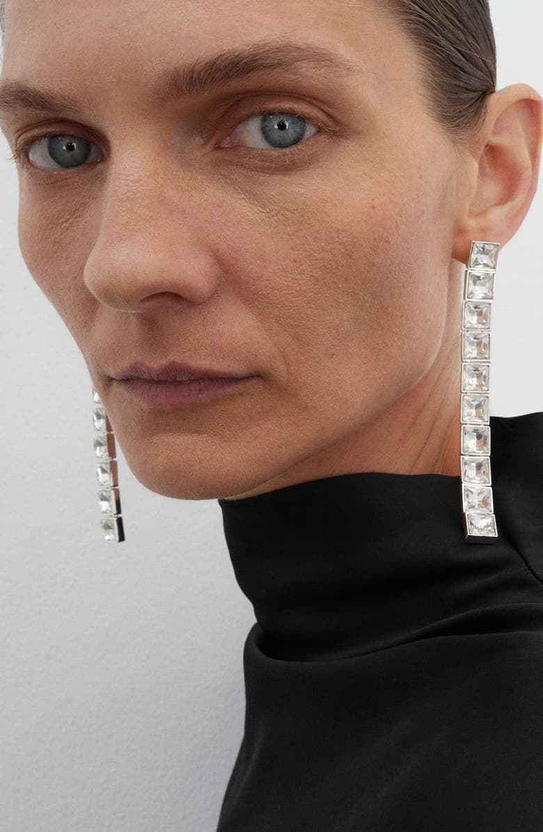 MANGO Selection Satin Long Sleeve Asymmetric Hem Dress, Alternate, color, Black