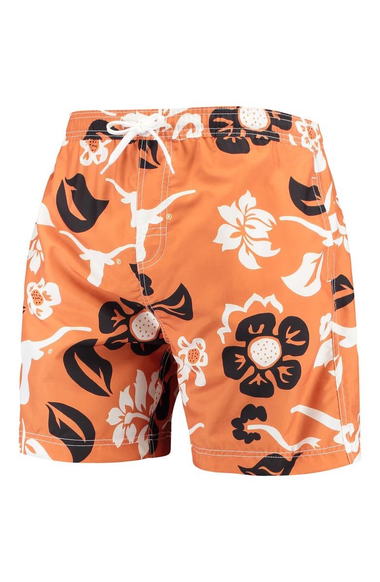 Wes & Willy Men's Wes & Willy Texas Orange Texas Longhorns Floral Volley Logo Swim Trunks, Alternate, color,