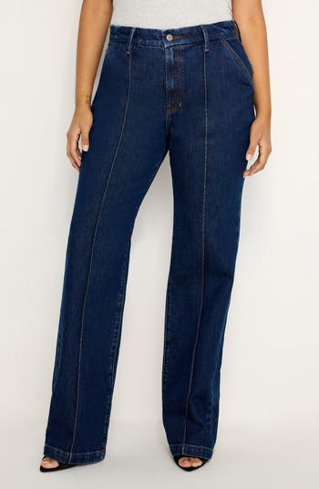 Pintuck High Waist Wide Leg Trouser Jeans