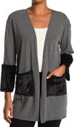 GO COUTURE Long Sleeve Double Stitch Faux Fur Cardigan