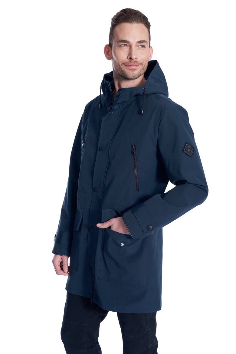 BANKS - Weather Resistant Storm Jacket with Drawstring Hood Raincoat, Alternate, color, NAVY