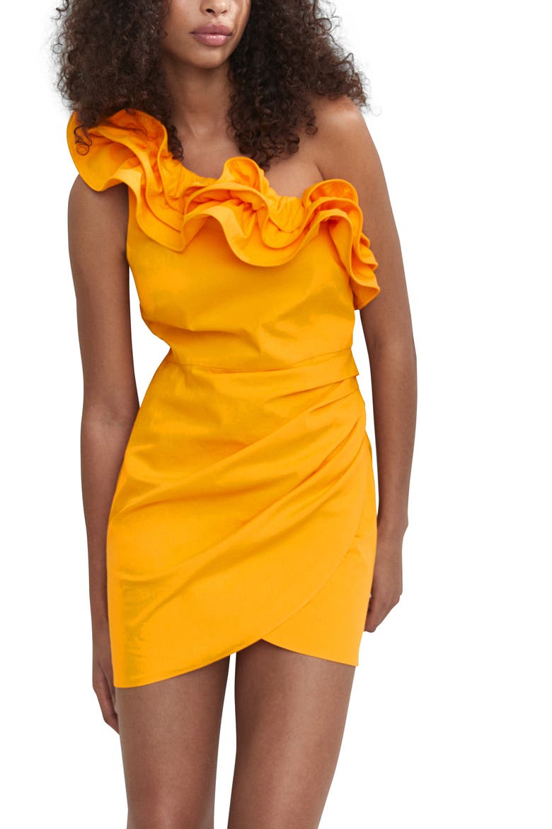 Asymmetric Ruffle Sleeveless Minidress, Alternate, color, ORANGE