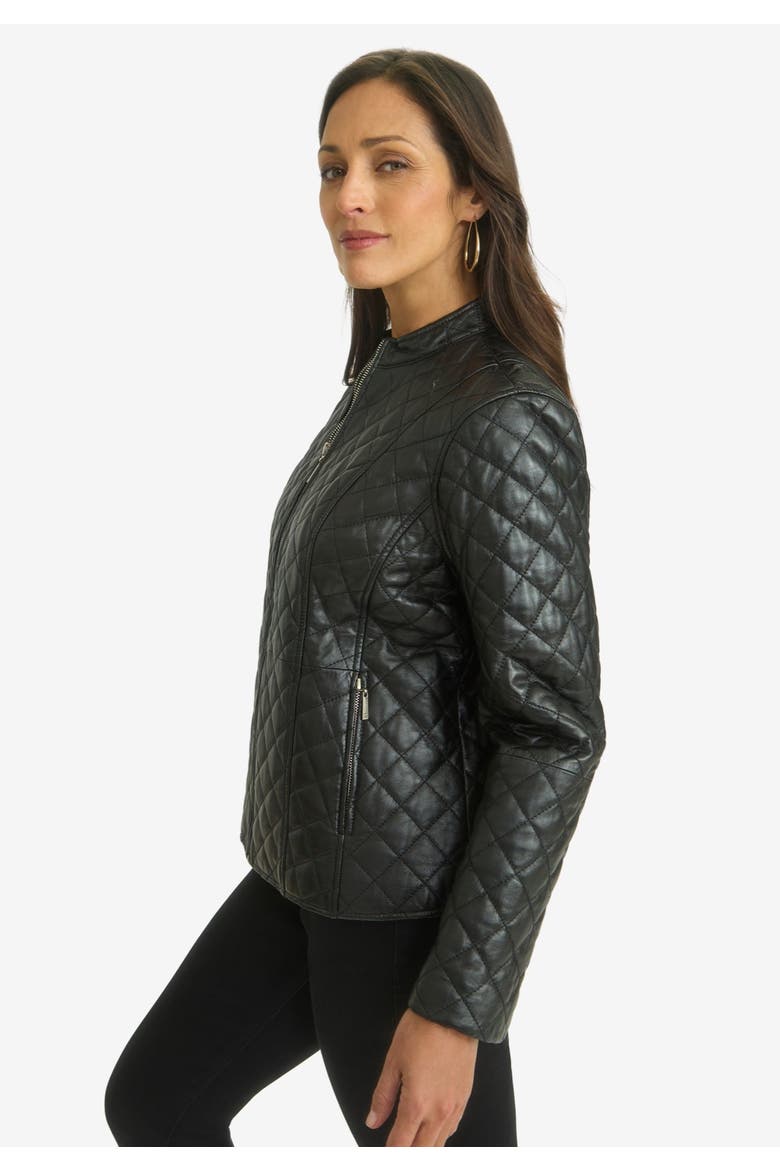 Leather Quilted Jacket, Alternate, color, BLACK