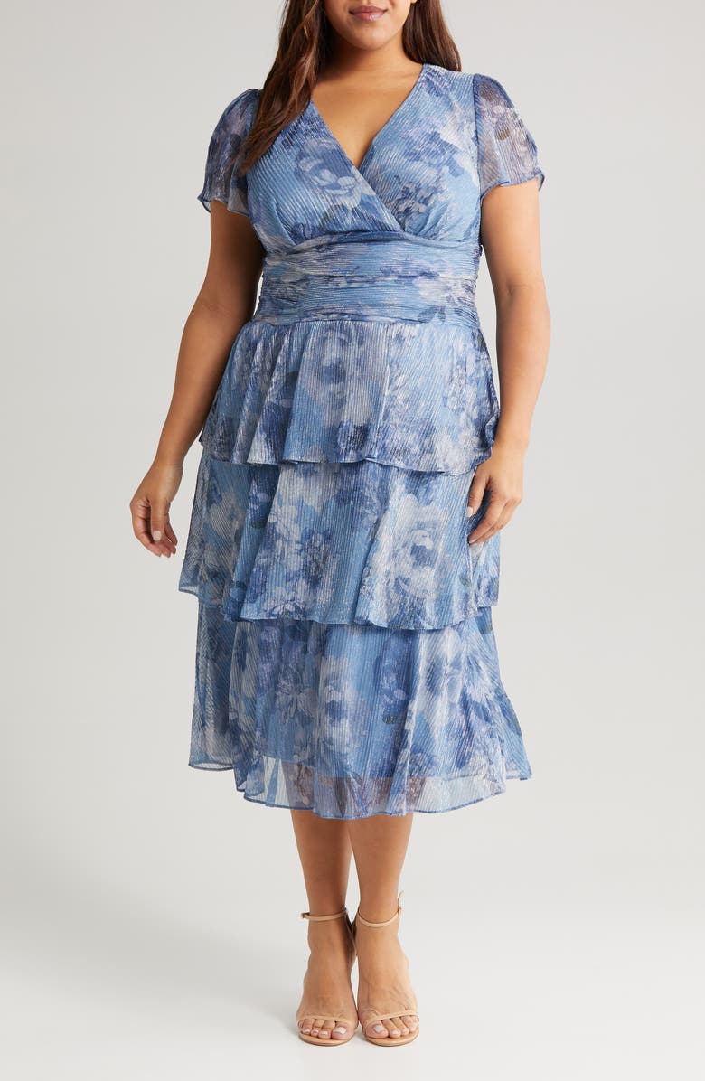 SL FASHIONS Metallic Tiered Dress, Main, color,