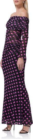 Polly Off the Shoulder Long Sleeve Mesh Maxi Dress