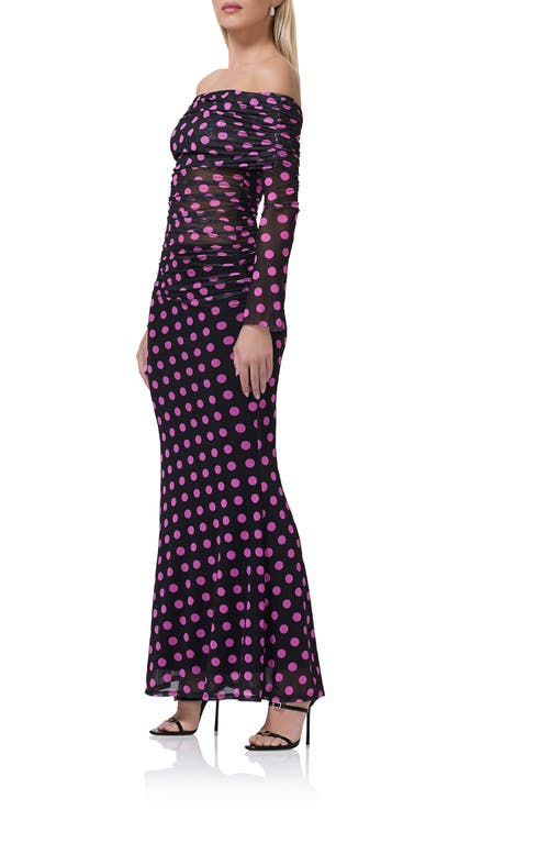 AFRM AFRM POLLY OFF THE SHOULDER LONG SLEEVE MESH MAXI DRESS