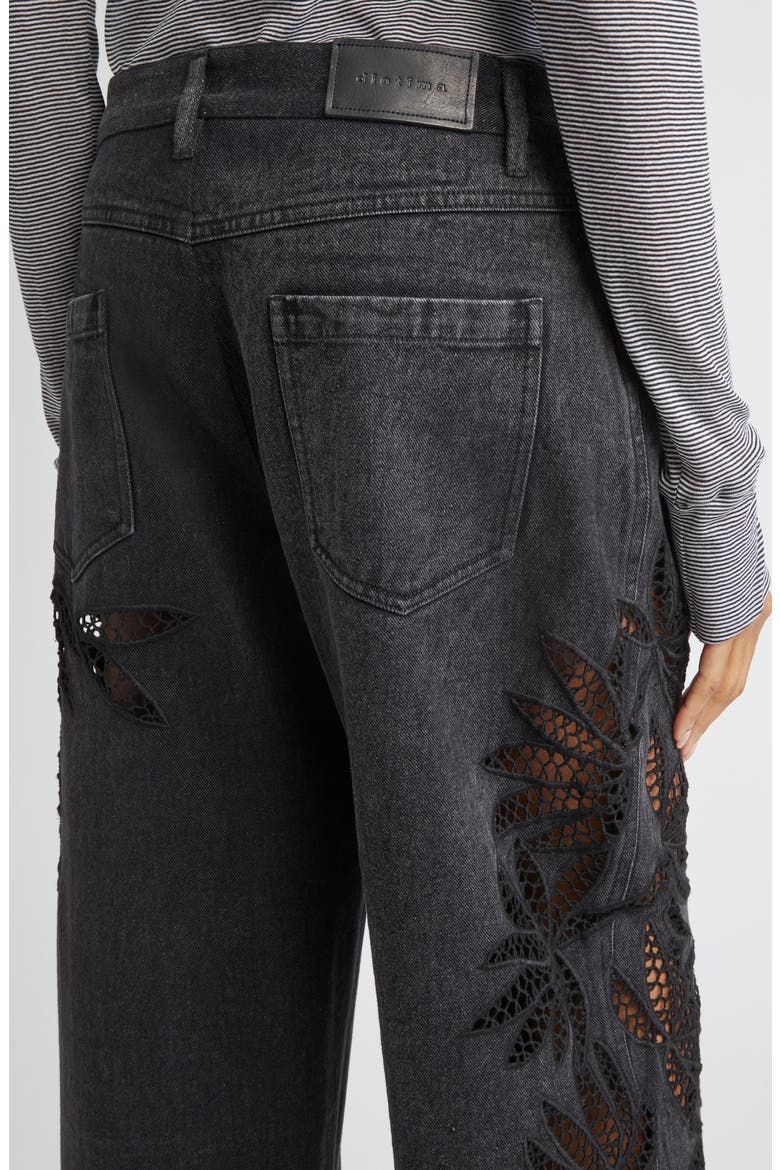 Stulla Lace Panel Wide Leg Jeans, Alternate, color, BLACK