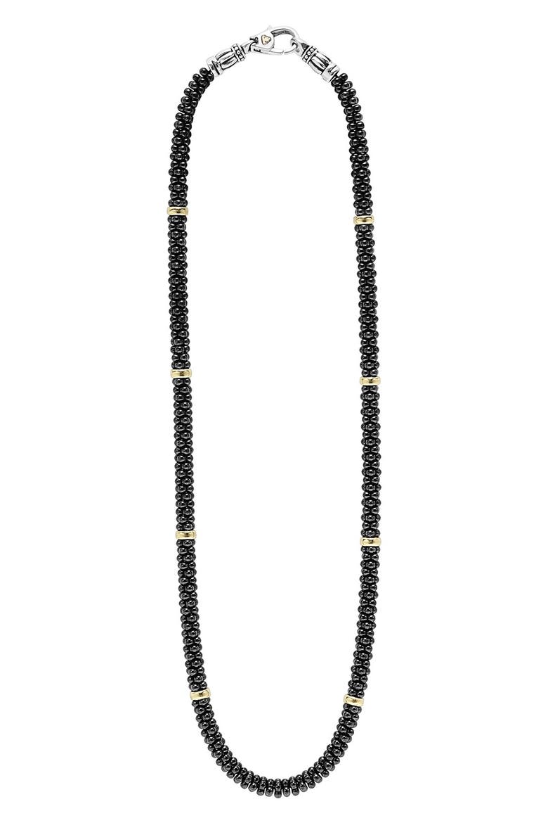 'Black Caviar' Station Rope Necklace, Main, color, BLACK CAVIAR/ GOLD