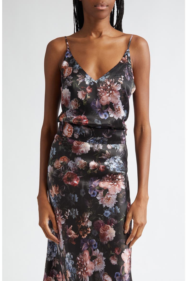 Gabriella Print Silk Camisole, Main, color, BLACK MULTI VINTAGE OIL FLOWER