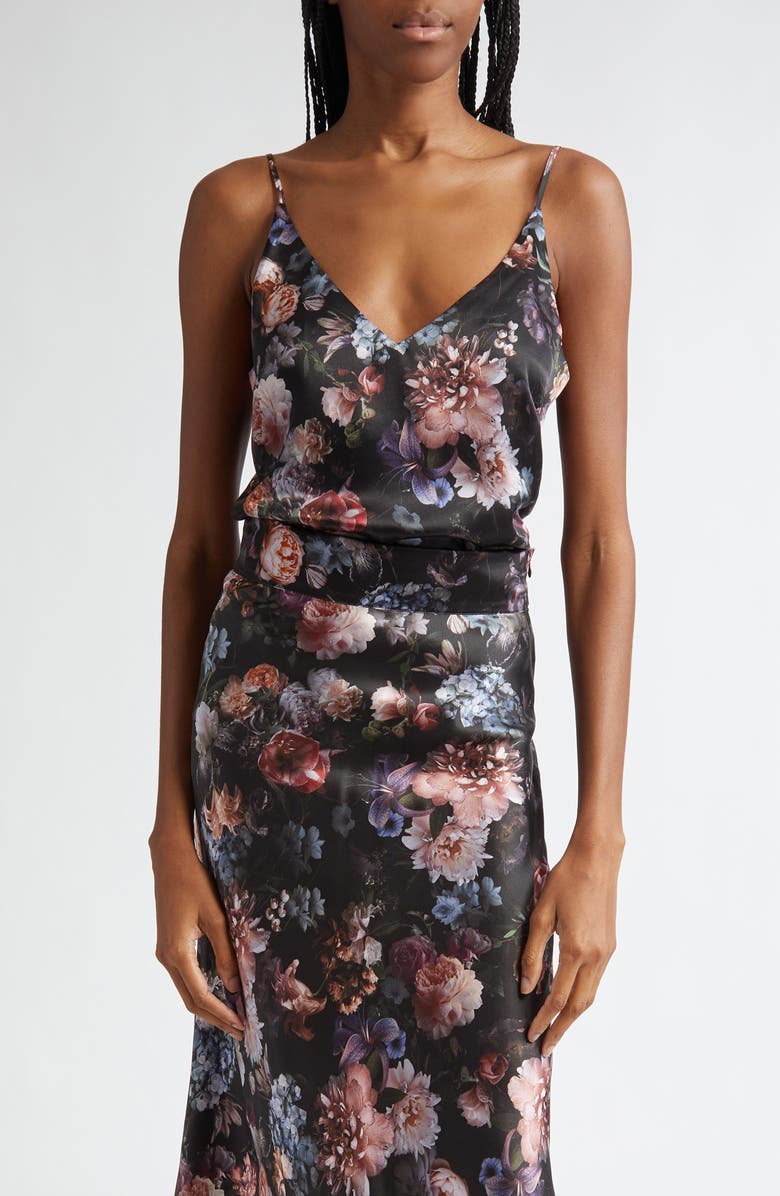 L'AGENCE Gabriella Print Silk Camisole, Main, color, Black Multi Vintage Oil Flower