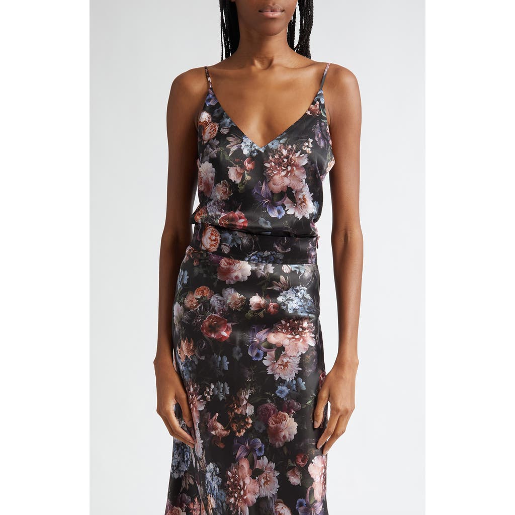 L'agence Gabriella V-neck Floral Silk Tank Top