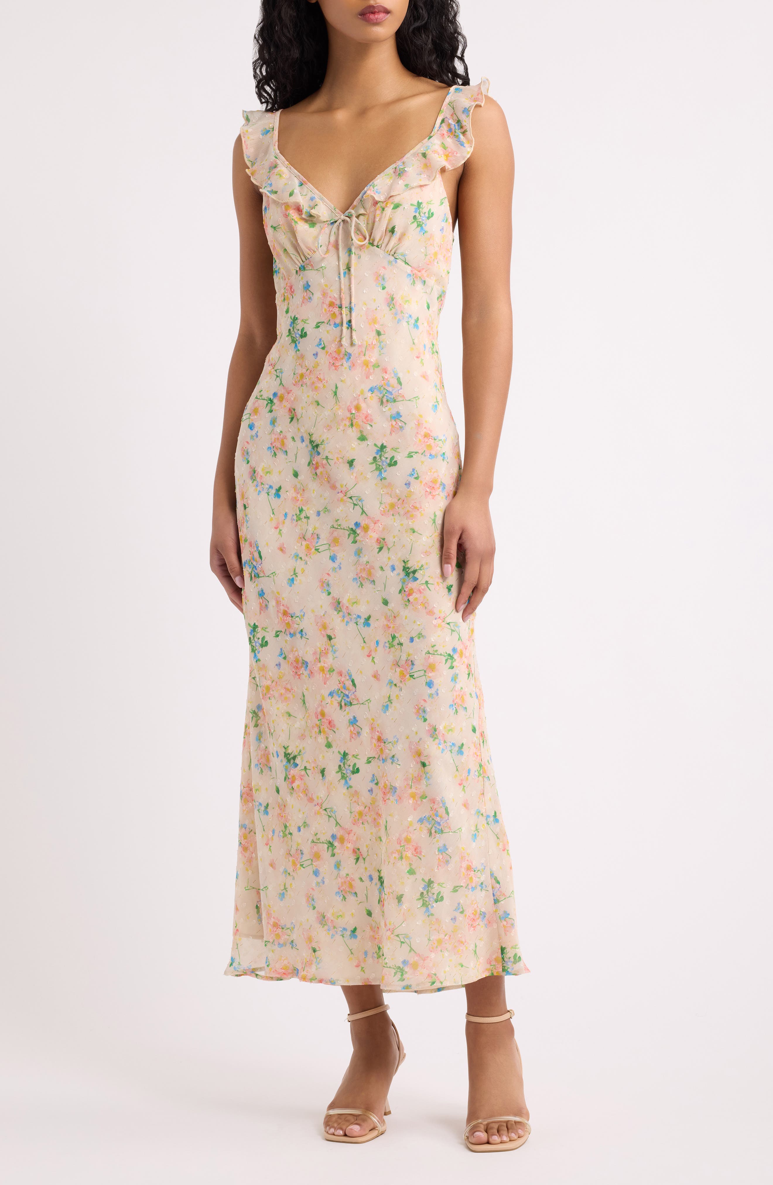 Mimi Floral Ruffle Strap Midi Dress