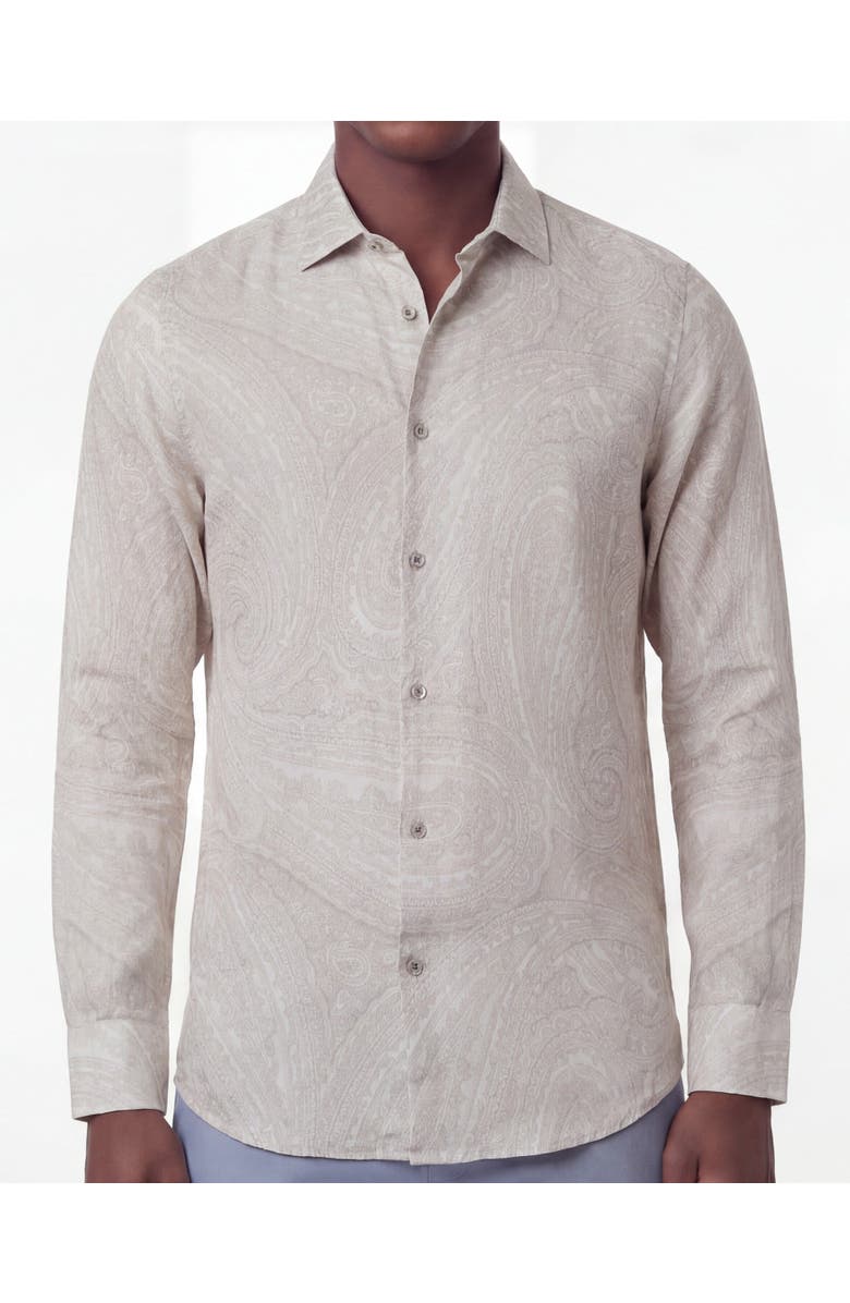 Lords of Harlech Uomo Wild Paisley Oxford Long Sleeve Fine Linen Shirt, Alternate, color, Ivory