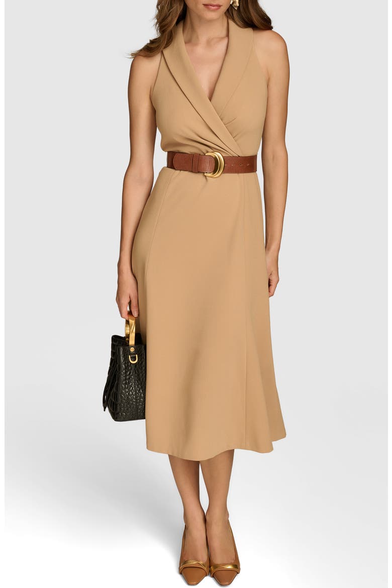 Belted Sleeveless Midi Dress, Alternate, color, FAWN