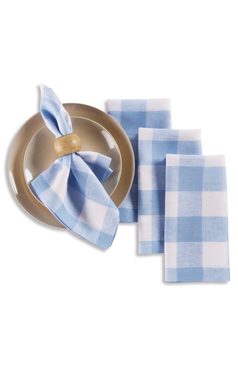 Solino Home Linen Dinner Napkins - Buffalo Check, 20" x 20", Main, color, Chambray Blue And White