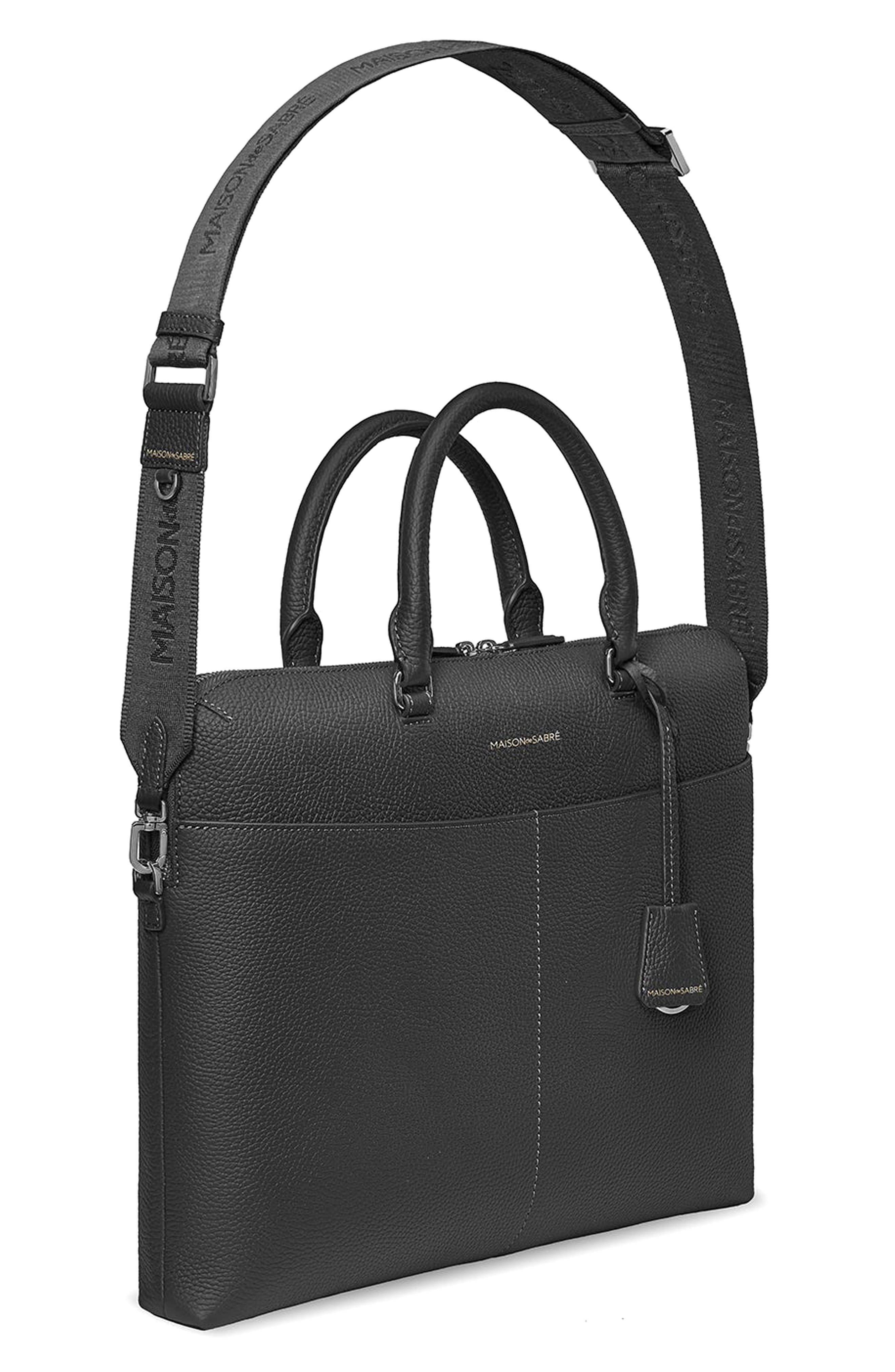 MAISON de SABRÉ Leather Laptop Bag, Alternate, color, Black Caviar