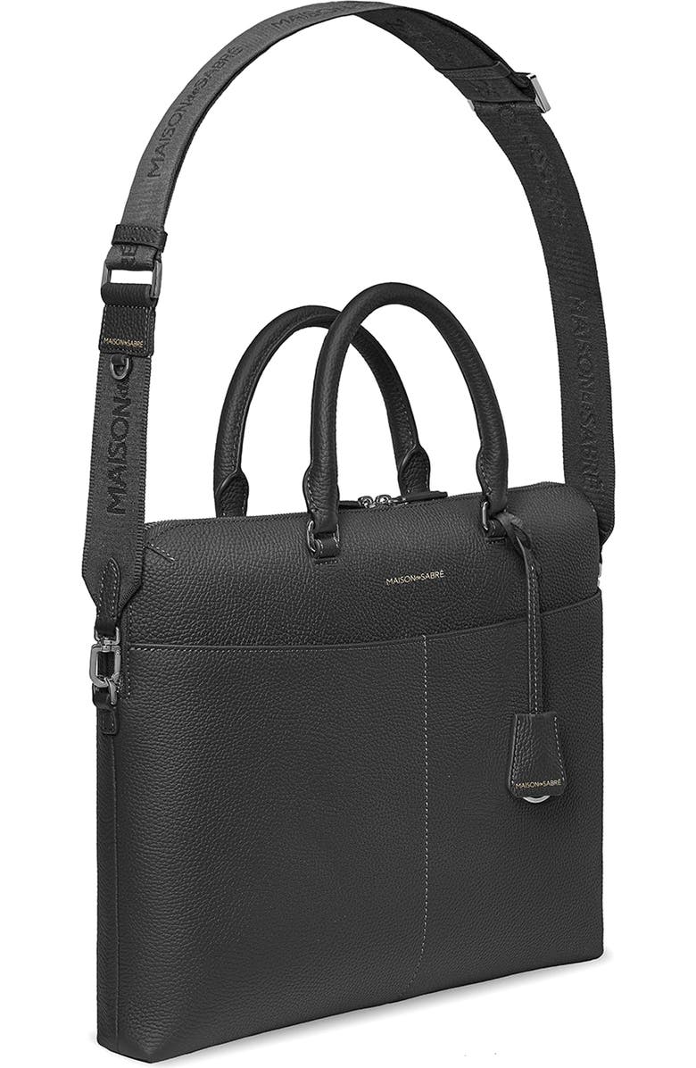 MAISON de SABRÉ Leather Laptop Bag, Alternate, color, Black Caviar