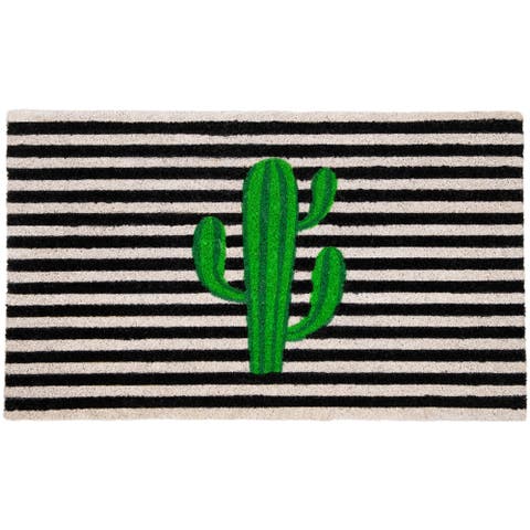 Green Cactus Striped Natural Coir Outdoor Doormat 18" x 30"