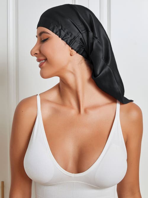 Silksilky Pure Silk Elasticated Bonnet In Black