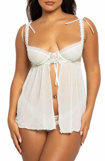 Seven ‘til Midnight Ditsy Floral Lace Babydoll Chemise & Thong Set