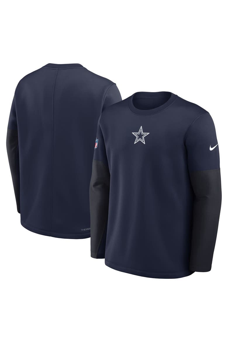 Men's Nike Navy Dallas Cowboys Sideline Coach Therma-FIT Long Sleeve T-Shirt, Main, color, Navy