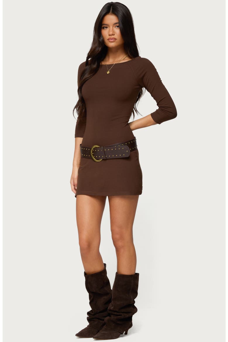 Jadey Boat Neck Minidress, Alternate, color, BROWN