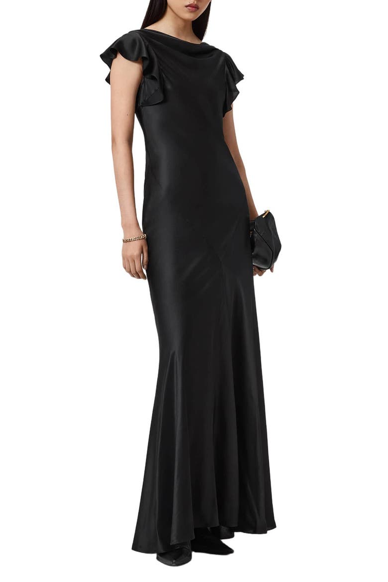 Floral Ruffle Maxi Dress, Alternate, color, BLACK