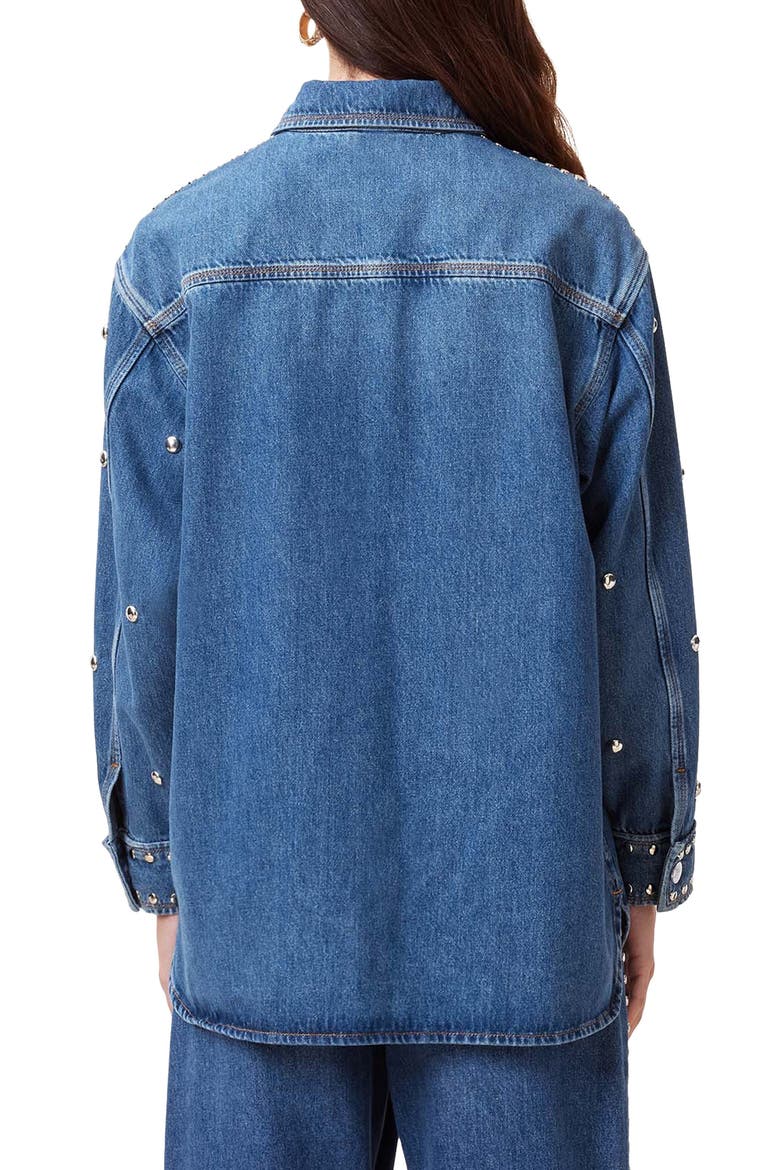 Alba Stud Detail Denim Button-Up Shirt, Alternate, color, MID INDIGO