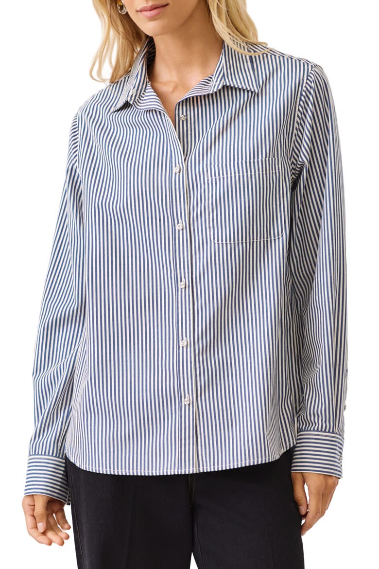 Stripe Cotton Button-Up Shirt, Main, color, BLUE W/ OFF WHITE